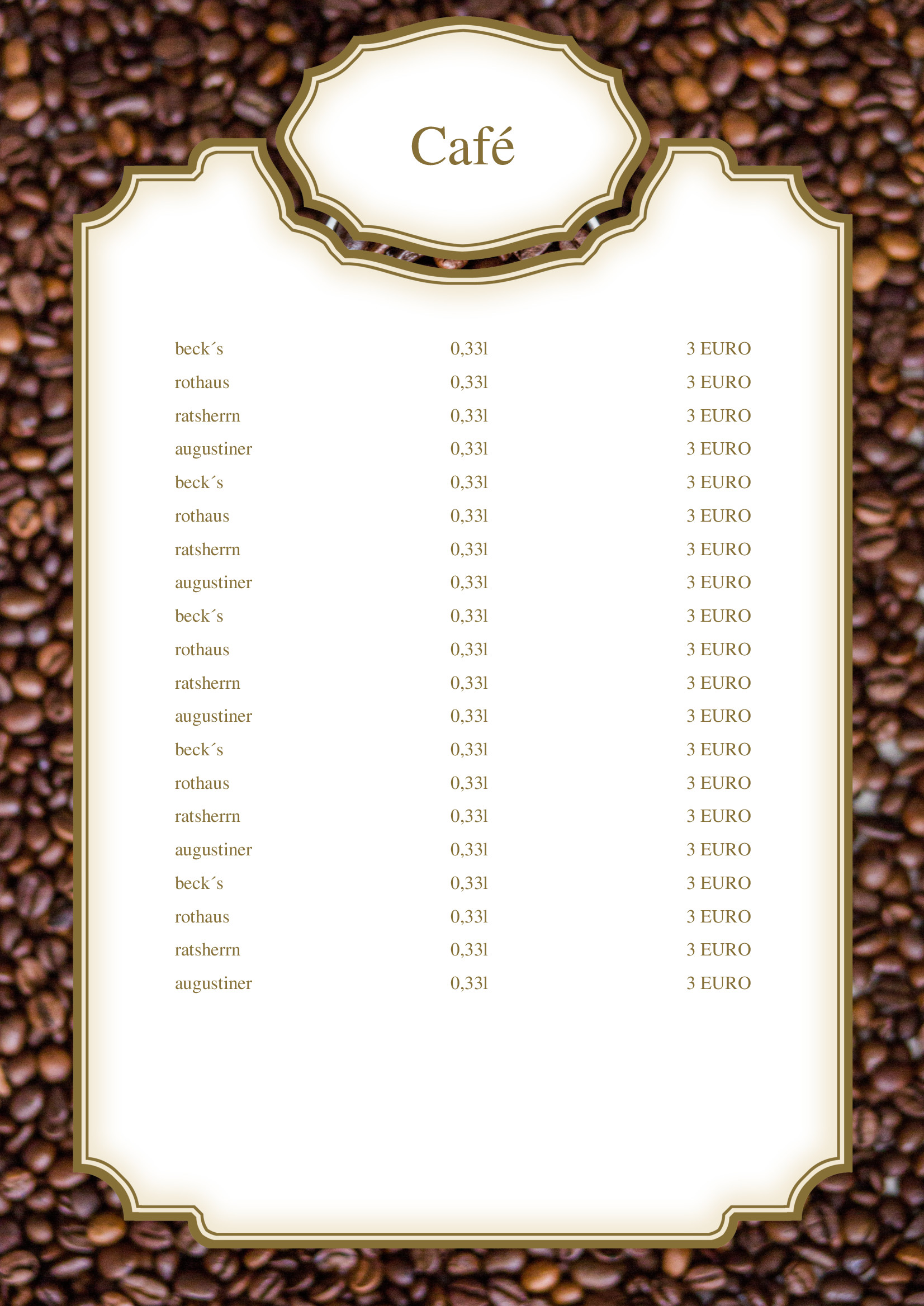 Speisekarten und Menükarten: Cafékarten - Vorlage in Druckqualität von