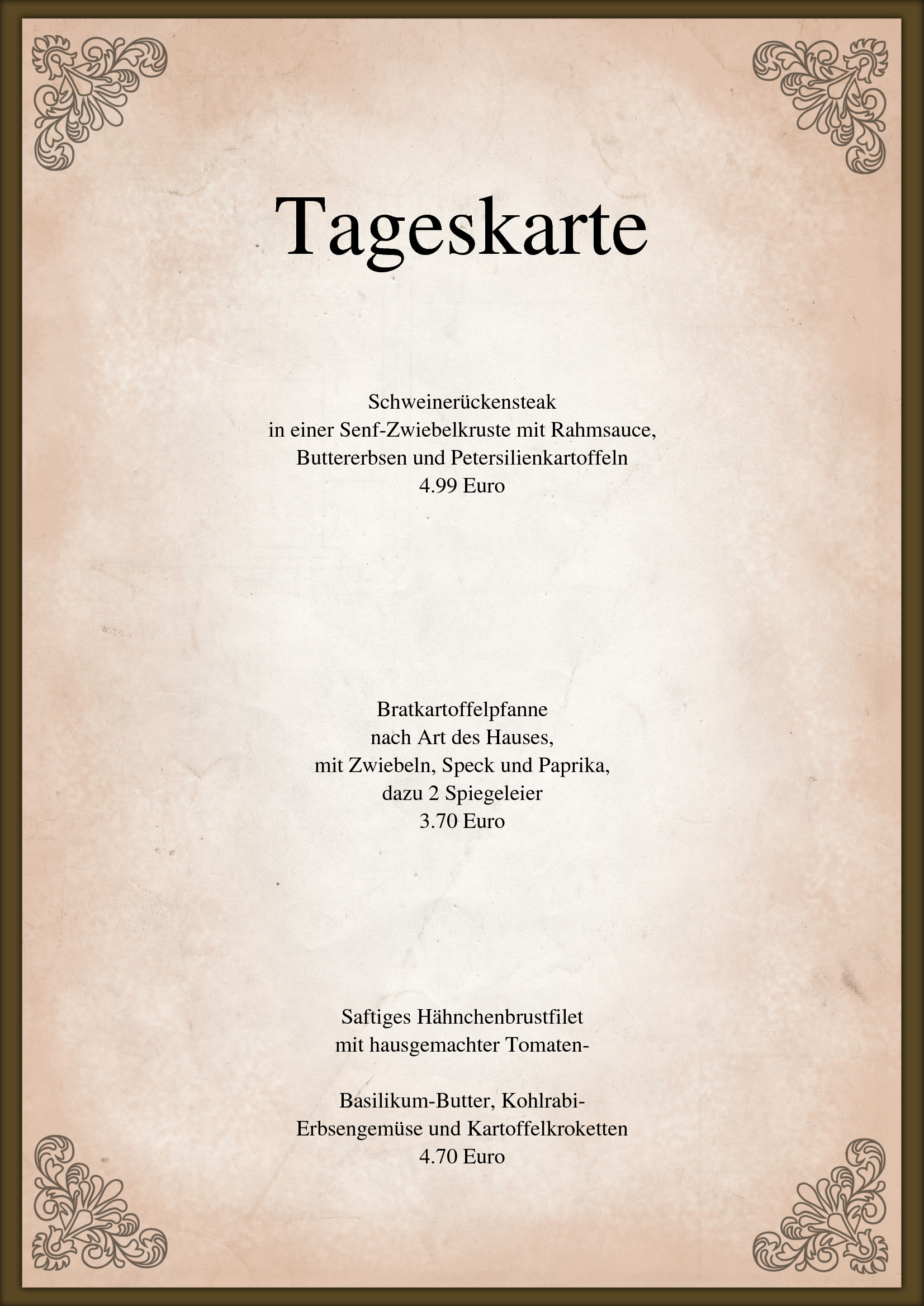 Speisekarten Und Menukarten Alte Speisekarte